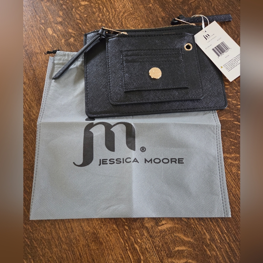 Jessica Moore Black Zip Pouch with Gold Metal Zippers - Picture 2 of 16